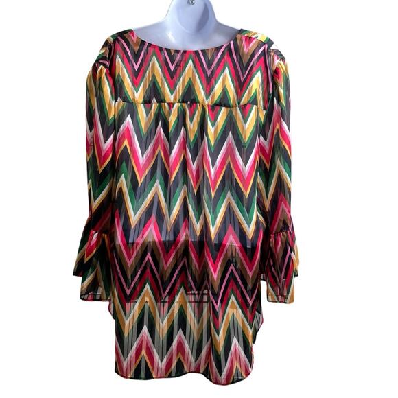 Macy’s INC Women’s Rainbow Chevron Top Size 2X Flowy Billowy Colorful Bohemian - Picture 2 of 11